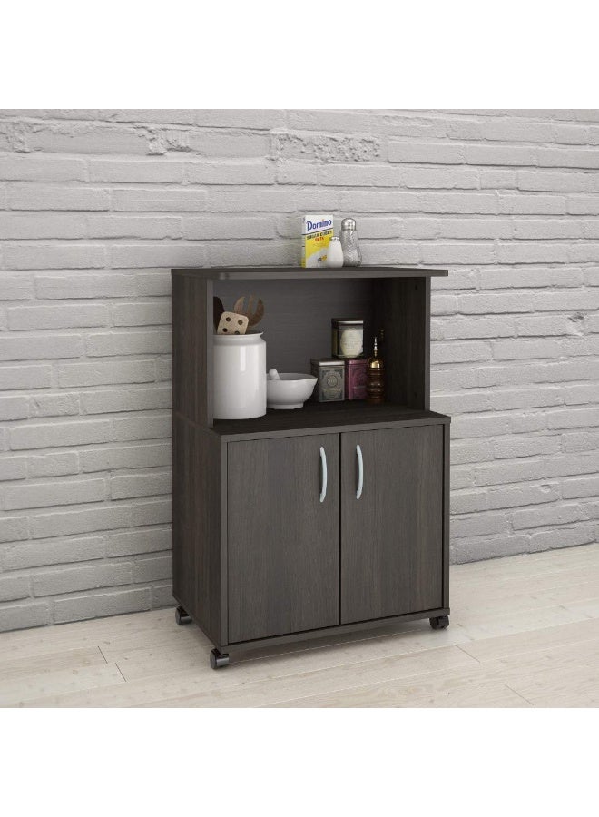 عربة ميكروويف متحركة ببابين من نيكسيرا، أسود داكن، خشب - Image 2